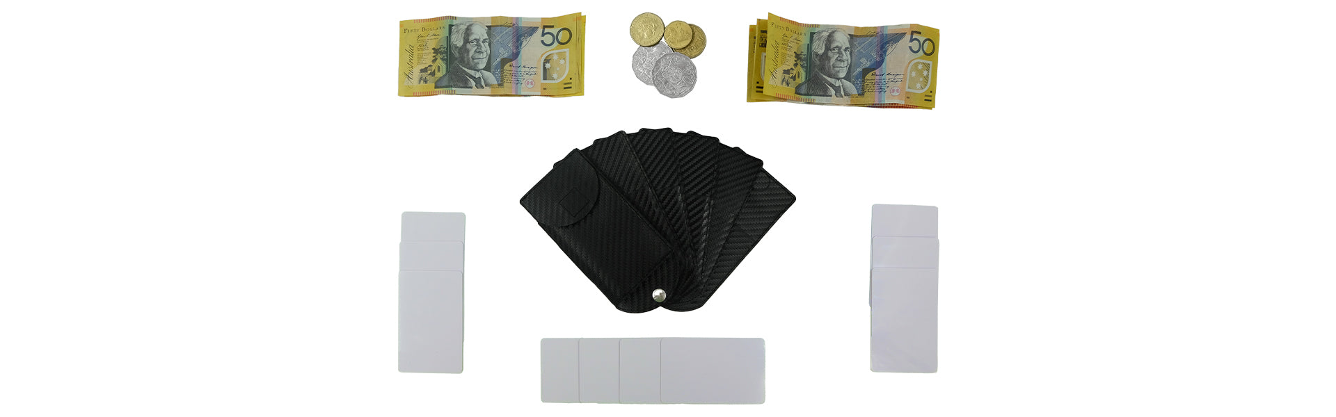 Carbon Fiber Fanning Wallet with cards and cash